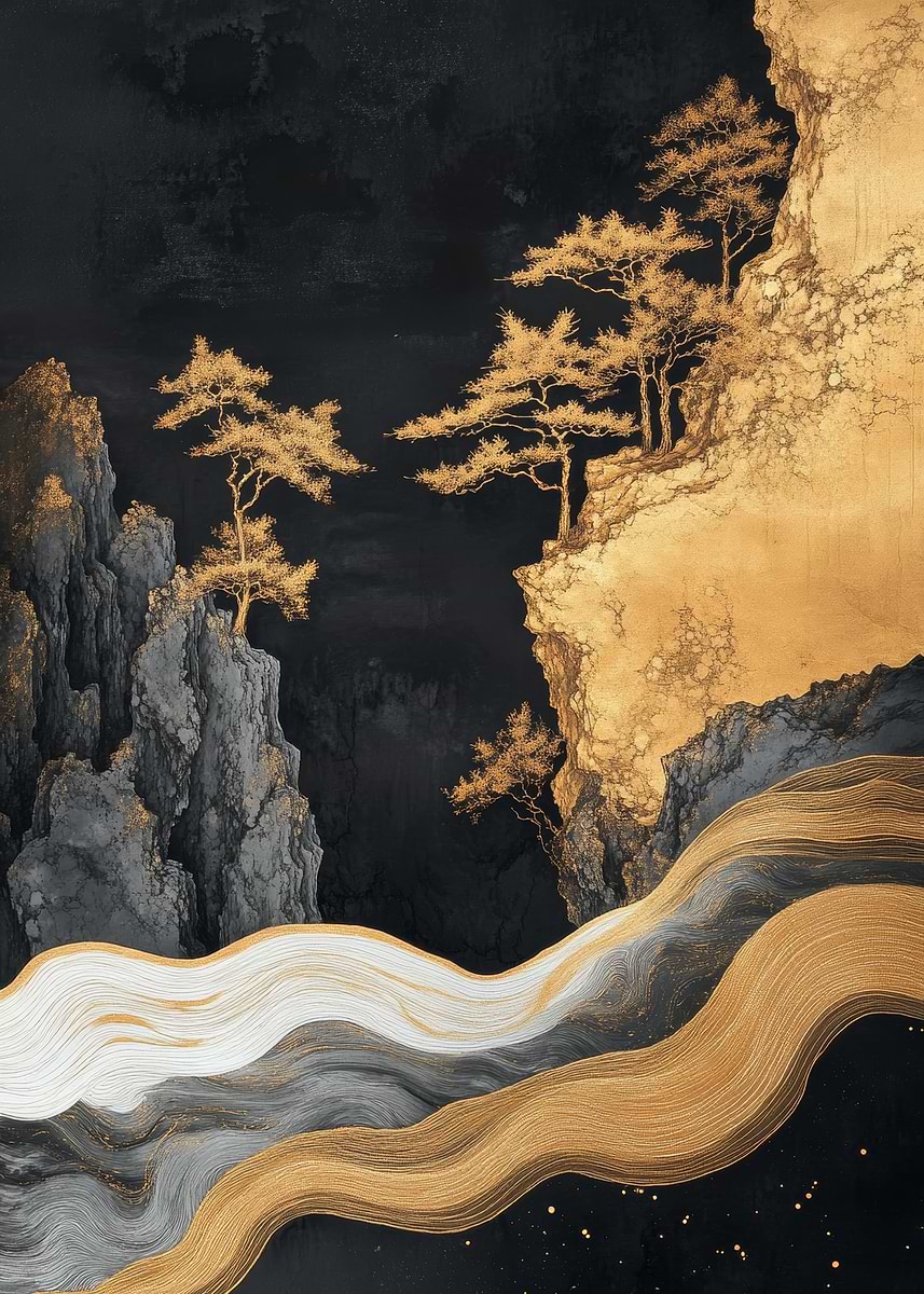 Golden Mountain Landscape' Poster, picture, metal print