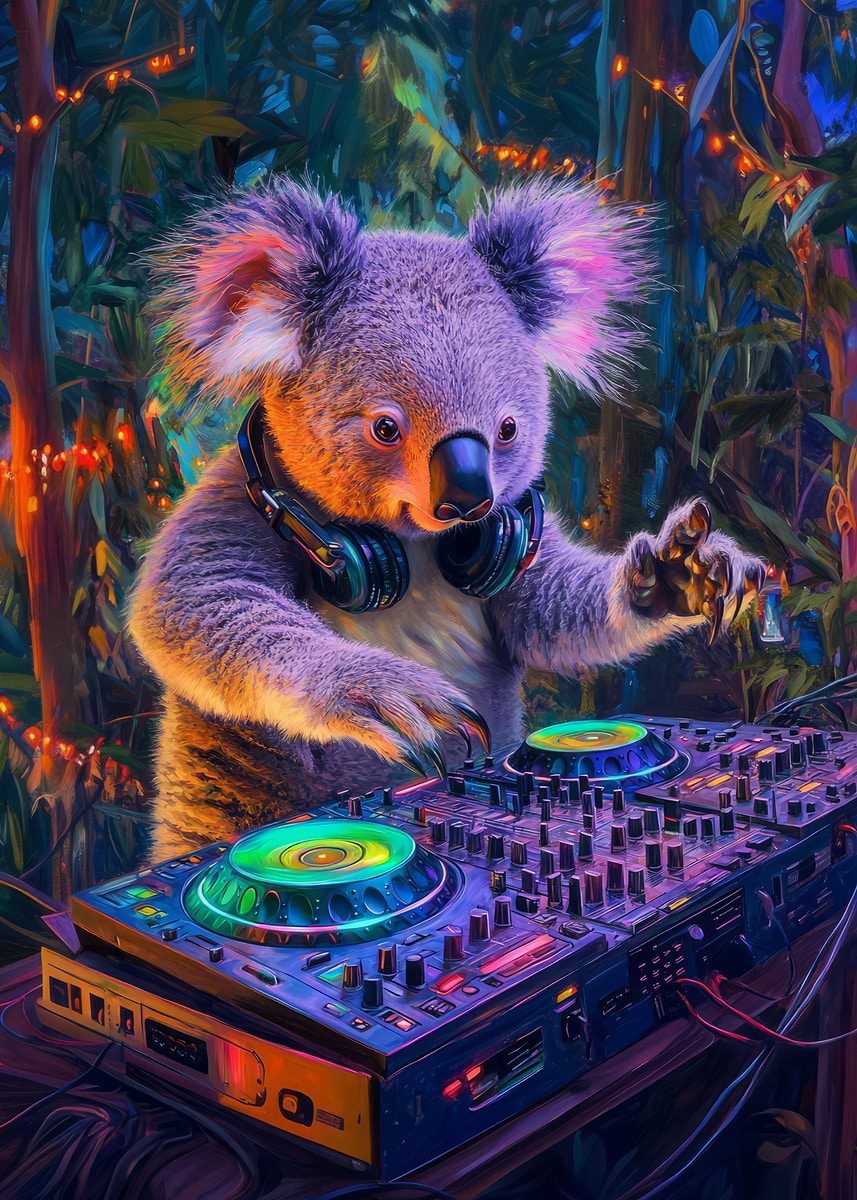 Koala DJ' Poster, picture, metal print, paint by Tollaru | Displate