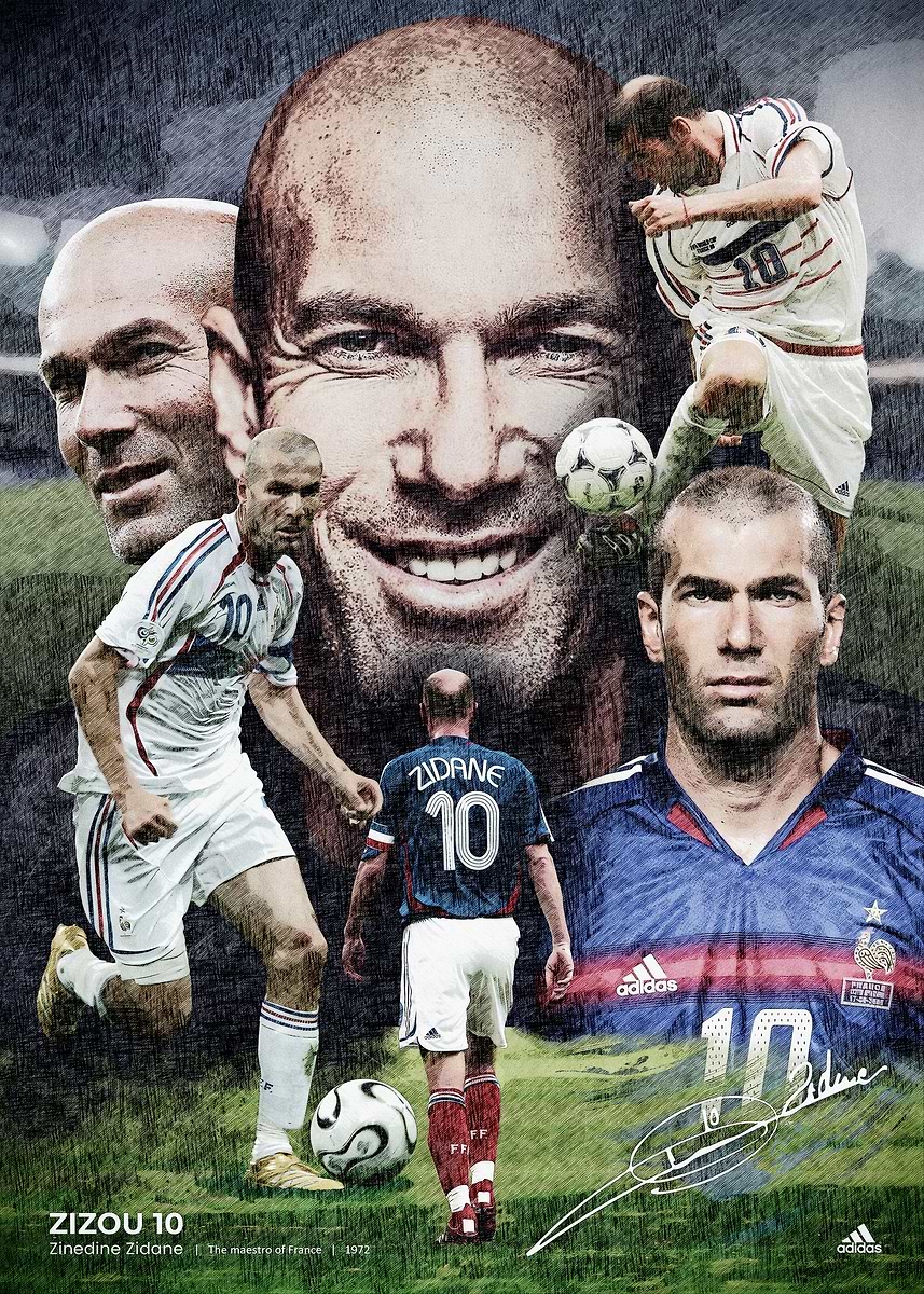 Zinedine Zidane Football Sketch Poster' Poster, picture, metal