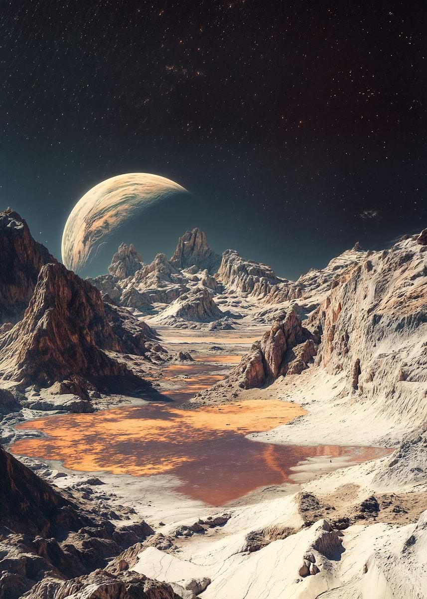 'Alien Landscape with Moon' Poster, picture, metal print, paint by ...