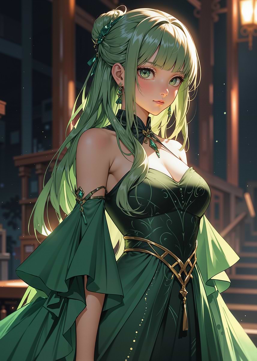 green emerald velvet dress D. Creative Anime Girls Original Characters Dark Hair Long Hair Green Eyes  Looking Up Chinese Dress Poster Matte Finish Paper Print Unframed 12 x18  Inch (Multicolor) : Amazon.in: Home & Kitchen
