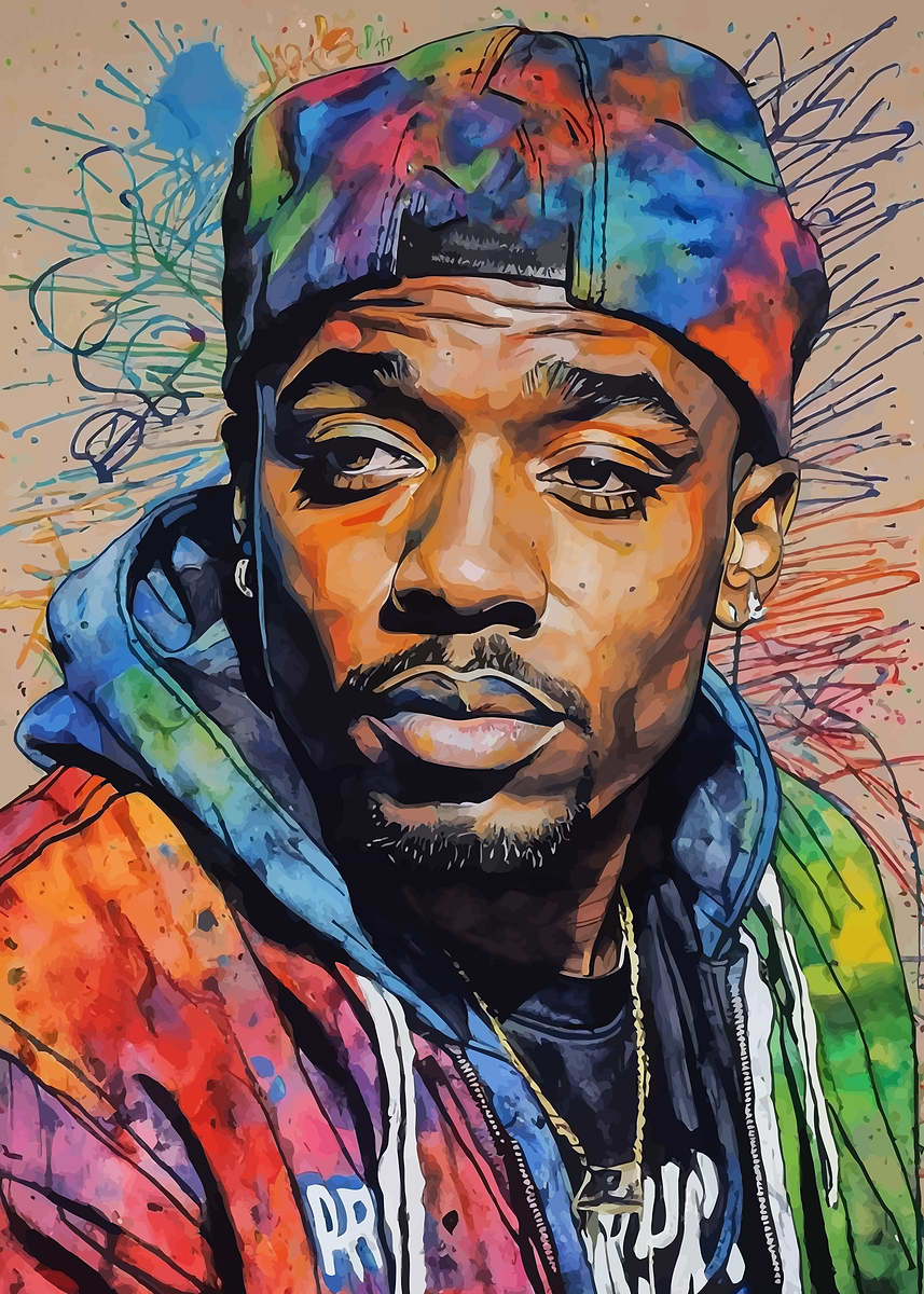 Hand Painted Rapper Character 'Prodigy Rapper Watercolor' Poster, picture, metal print, paint by ...