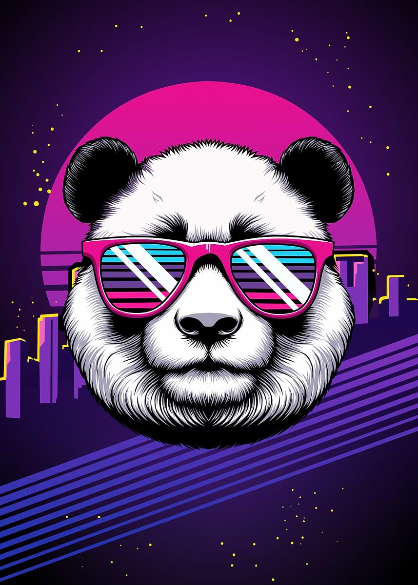 Retro Panda Sunglasses' Poster, picture, metal print, paint by The