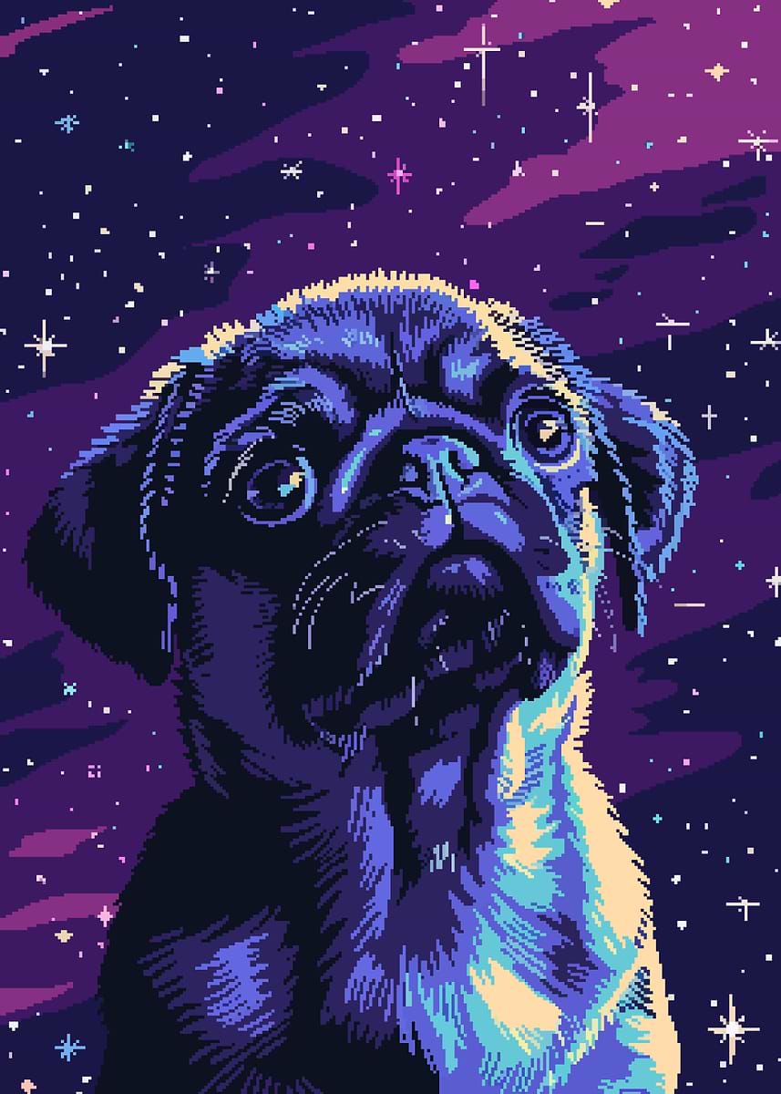 Retro Pug Puppy Pixel Art Funny Cute' Poster, picture, metal print