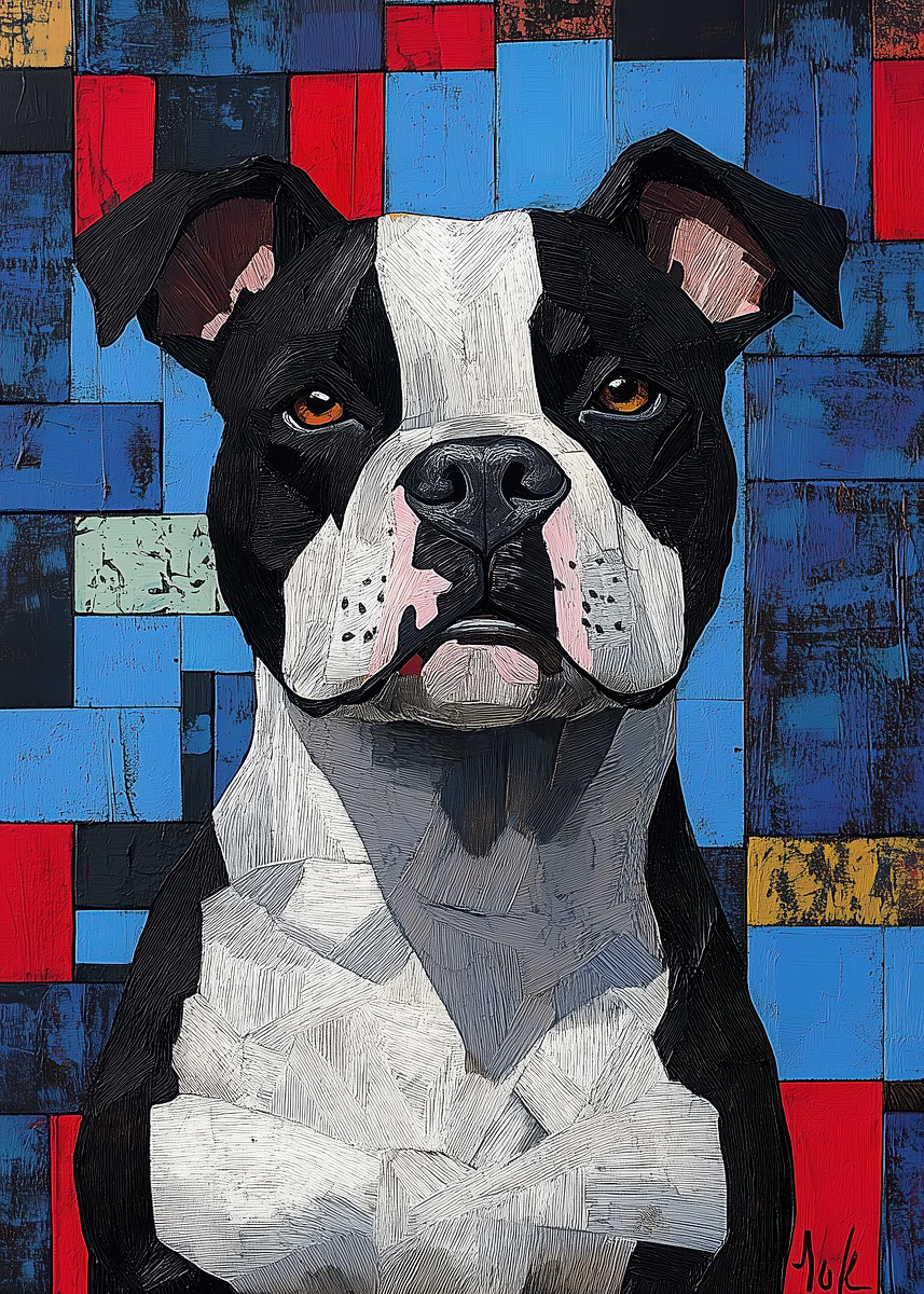 'Pitbull Portrait in Geometric Pattern' Poster, picture, metal print ...