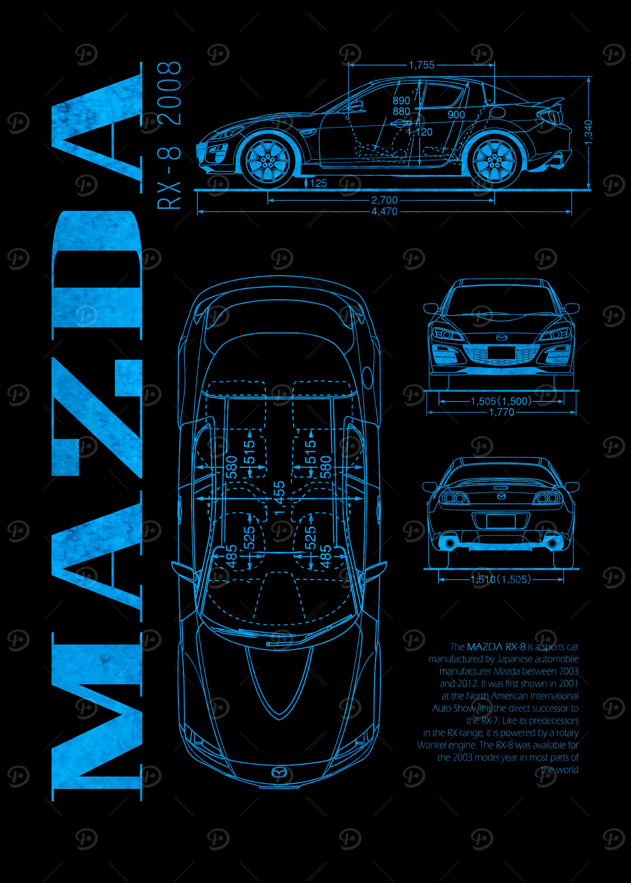 Mazda RX-8' Poster, picture, metal print, paint by Blueprint