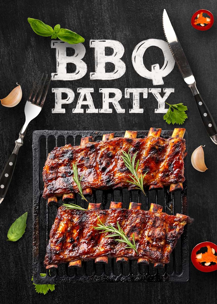Che Rib Poster 'BBQ Ribs on Grill' Poster, picture, metal print, paint by Stefan Merz ...