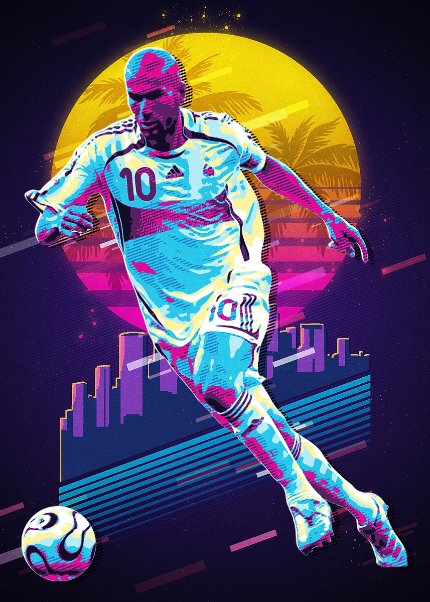 Zidane Retro Football Art' Poster, picture, metal print, paint by