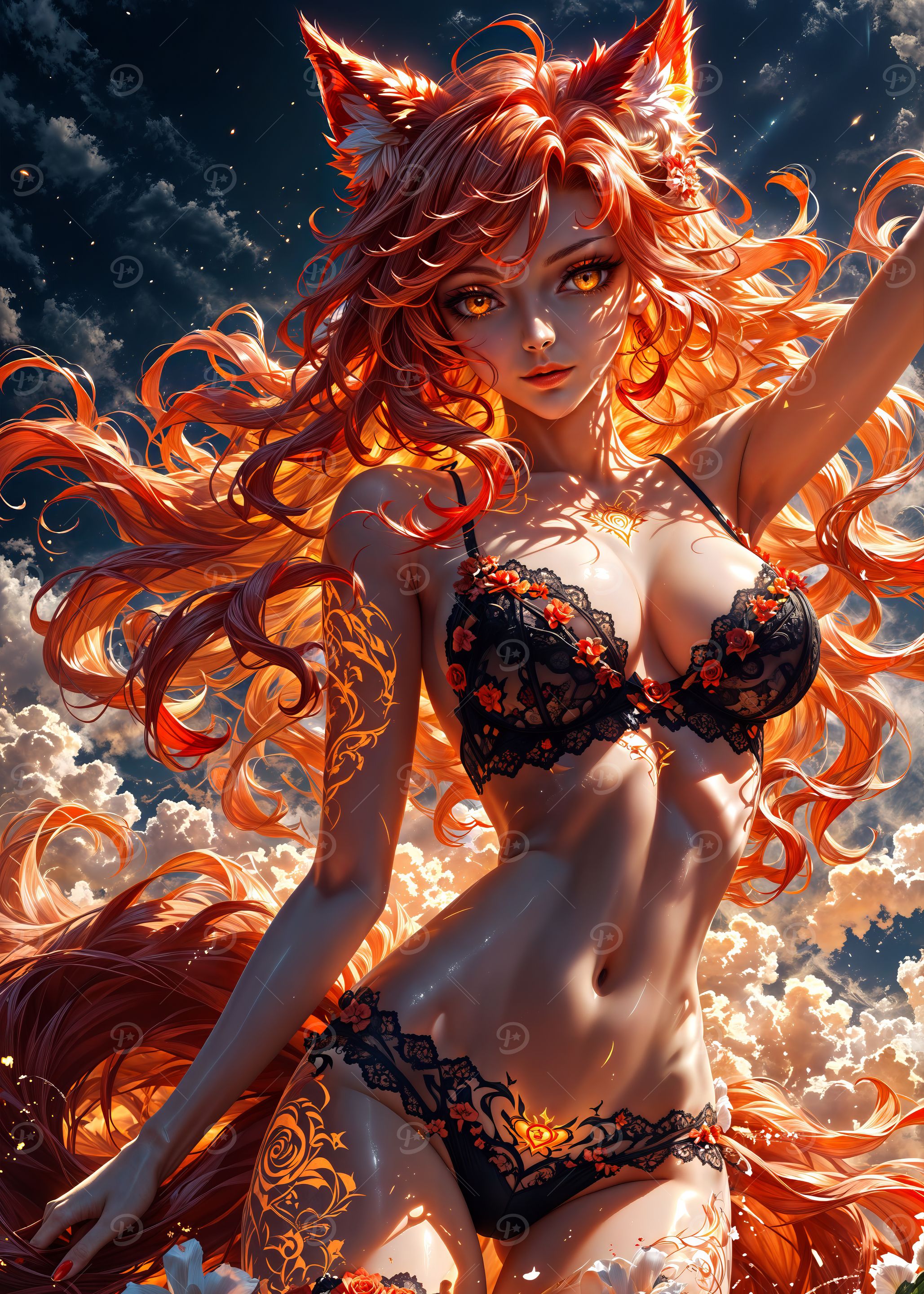 Fox Girl in Lingerie' Poster, picture, metal print, paint by Fresh Yeti  Designs