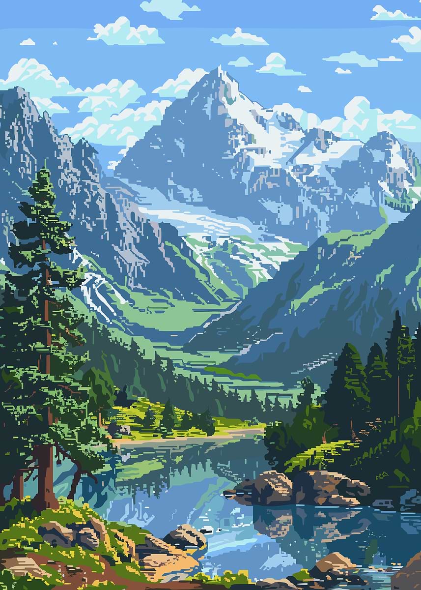 Pixel Art Mountains' Poster, picture, metal print, paint by Mesh