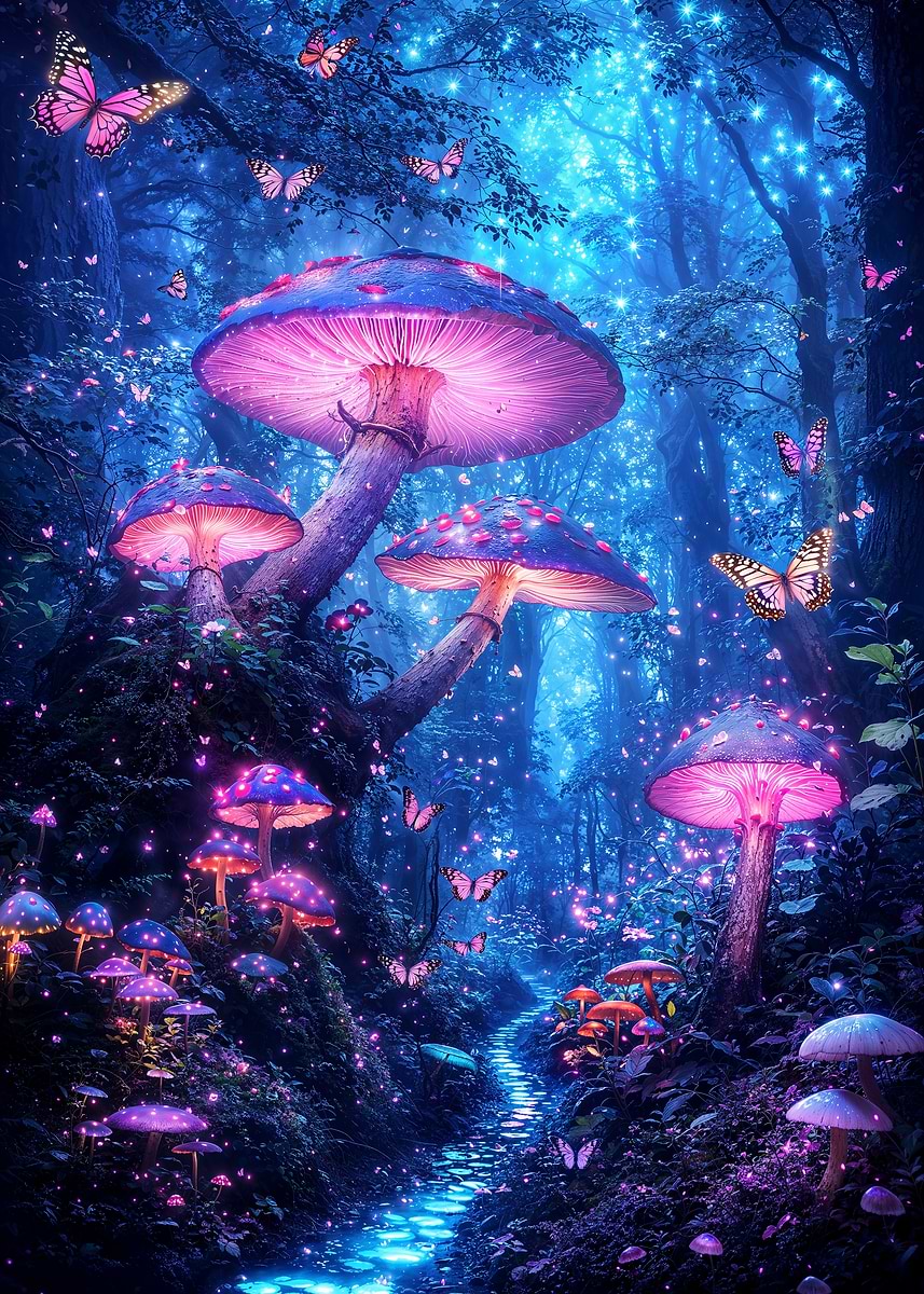 Enchanted Shroomwood Dreamscape — from the Forgotten Fantasy Realms collection, a Pixaverse metal print