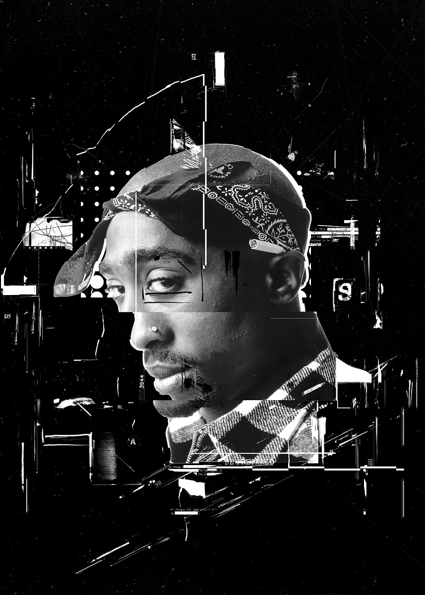 2Pac Glitch Art Portrait' Poster, picture, metal print, paint by