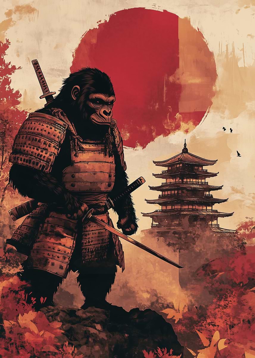 ポスター Gori Gorilla Samurai' Poster, picture, metal print, paint by Design