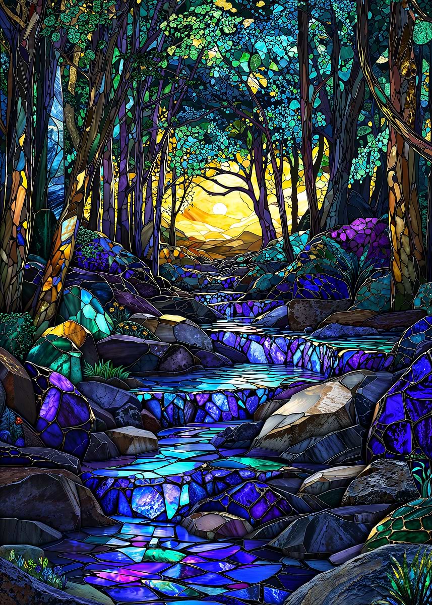 Prismatic Creek Mosaic — from the Mosaic Marvel collection, a Pixaverse metal print