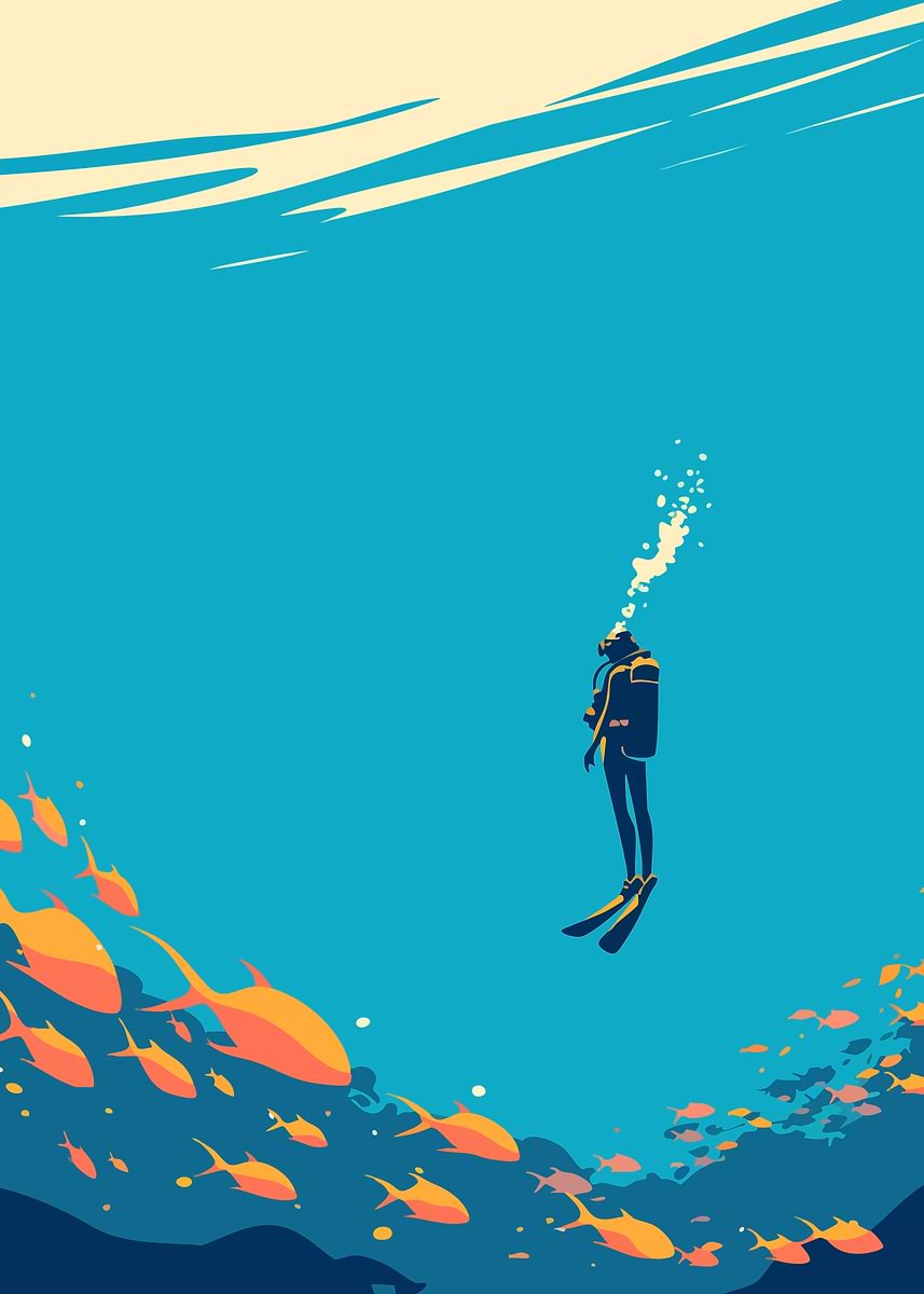 Poster Déco Toile Mate Just Remember The Dive Goes On - Plongeur Sous-marin