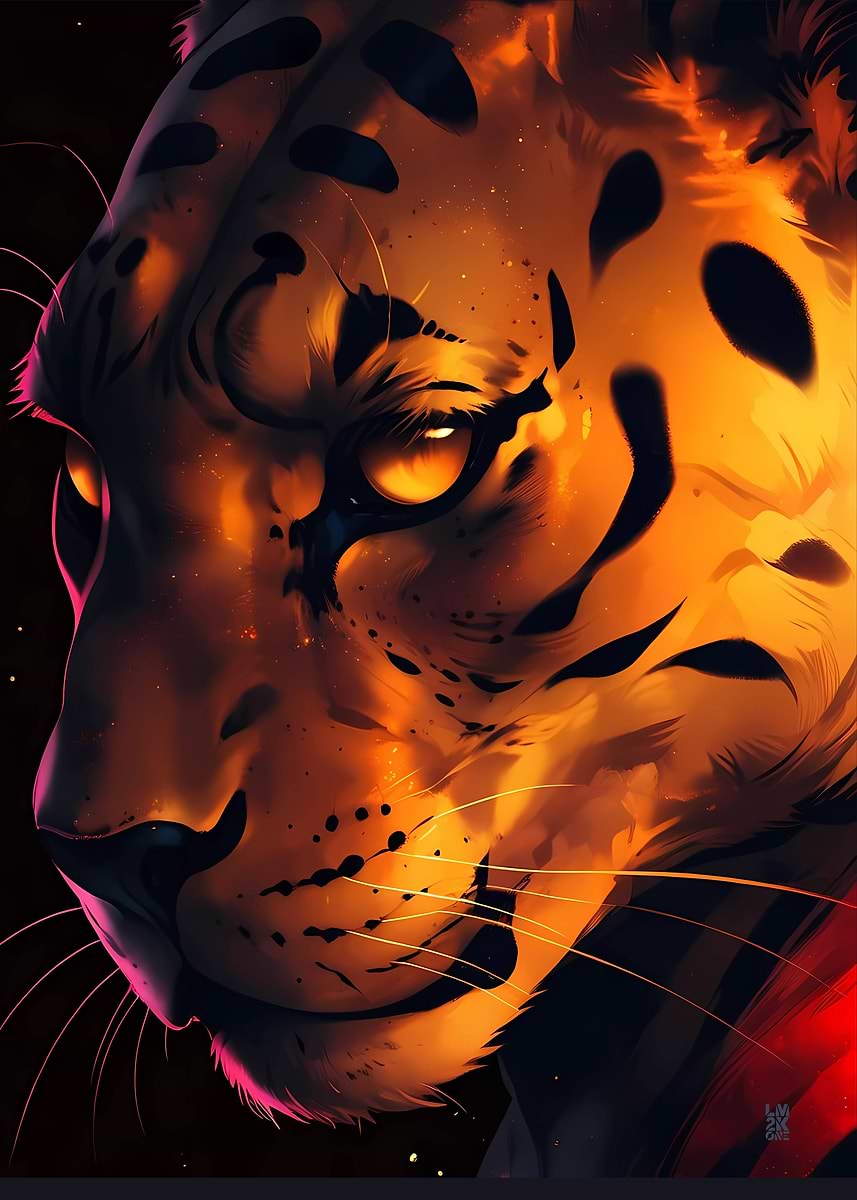 'Fiery Leopard Portrait' Poster, picture, metal print, paint by LM2Kone ...