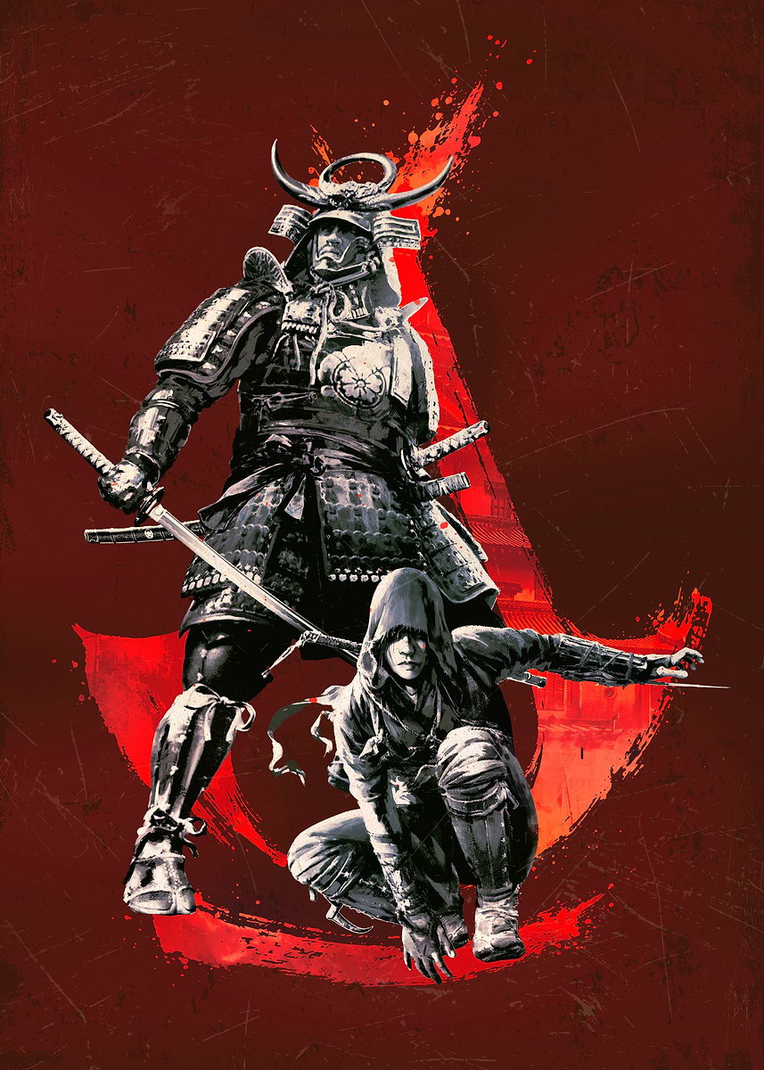 Yasuke & Naoe: Red' Poster, picture, metal print, paint by
