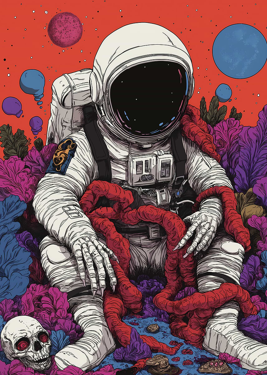 Astronaut in Space Garden' Poster, picture, metal print, paint by