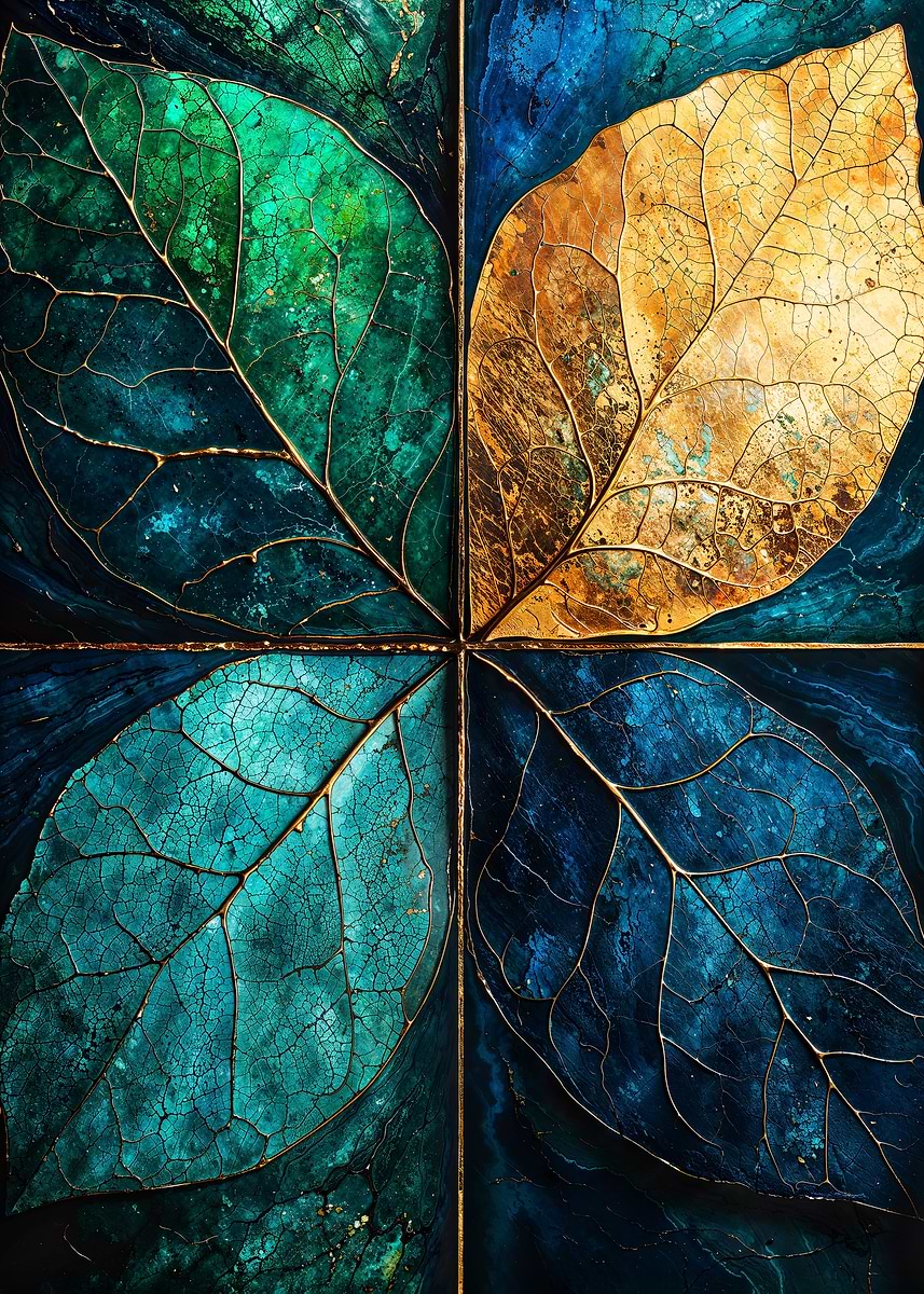Golden Veins of Harmony Art — from the Abstract Nature Kintsugi collection, a Pixaverse metal print