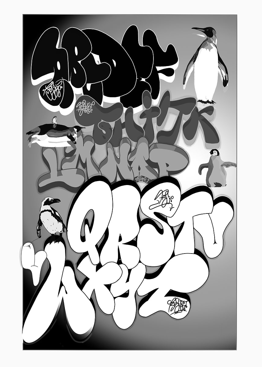 Graffiti Alphabet with Penguins' Poster, picture, metal print