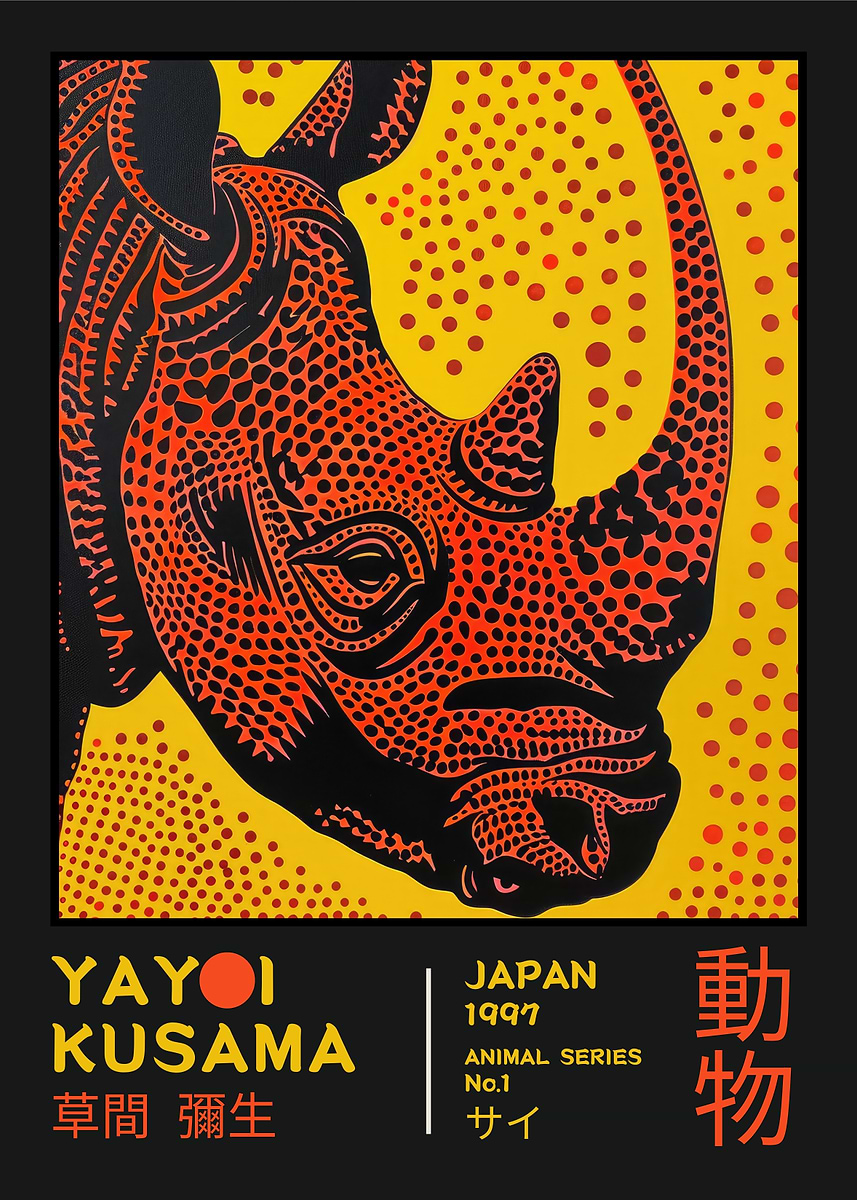 Yayoi Kusama Rhino No.1 Exhibition Poster' Poster, picture, metal