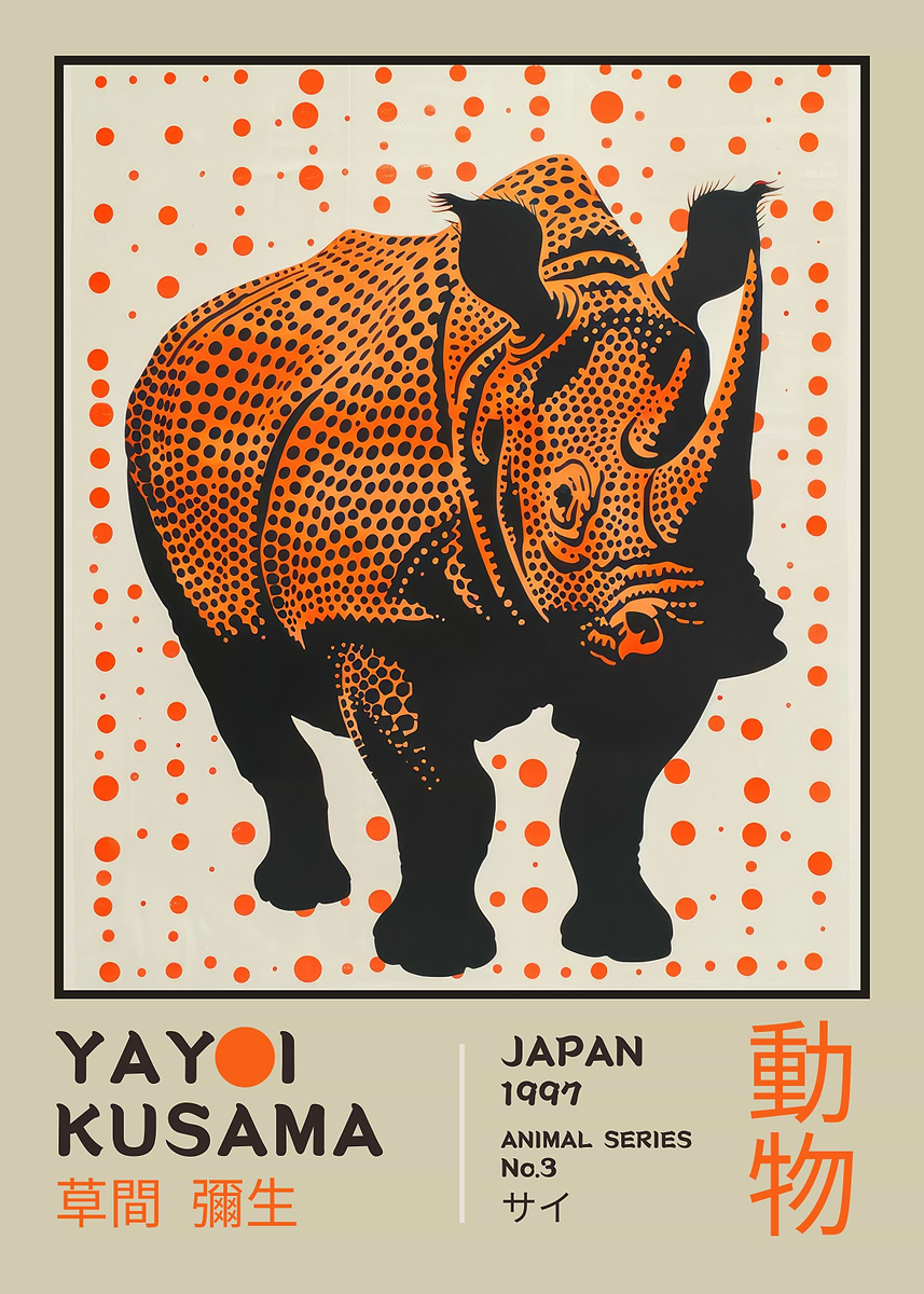 Yayoi Kusama Rhino No.3 Exhibition Poster' Poster, picture, metal