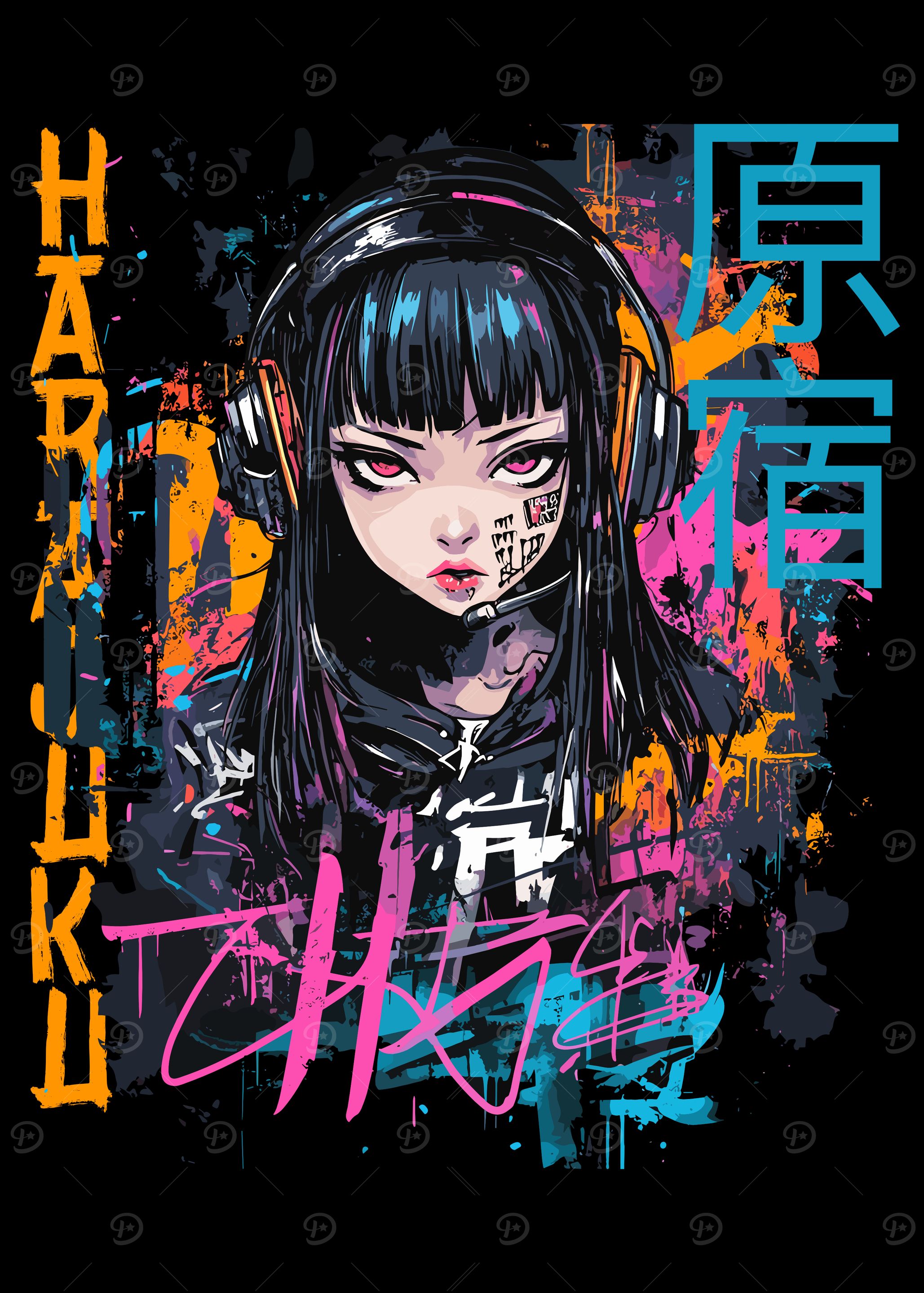 Harajuku Y2K Cyberpunk Anime Girl' Poster, picture, metal