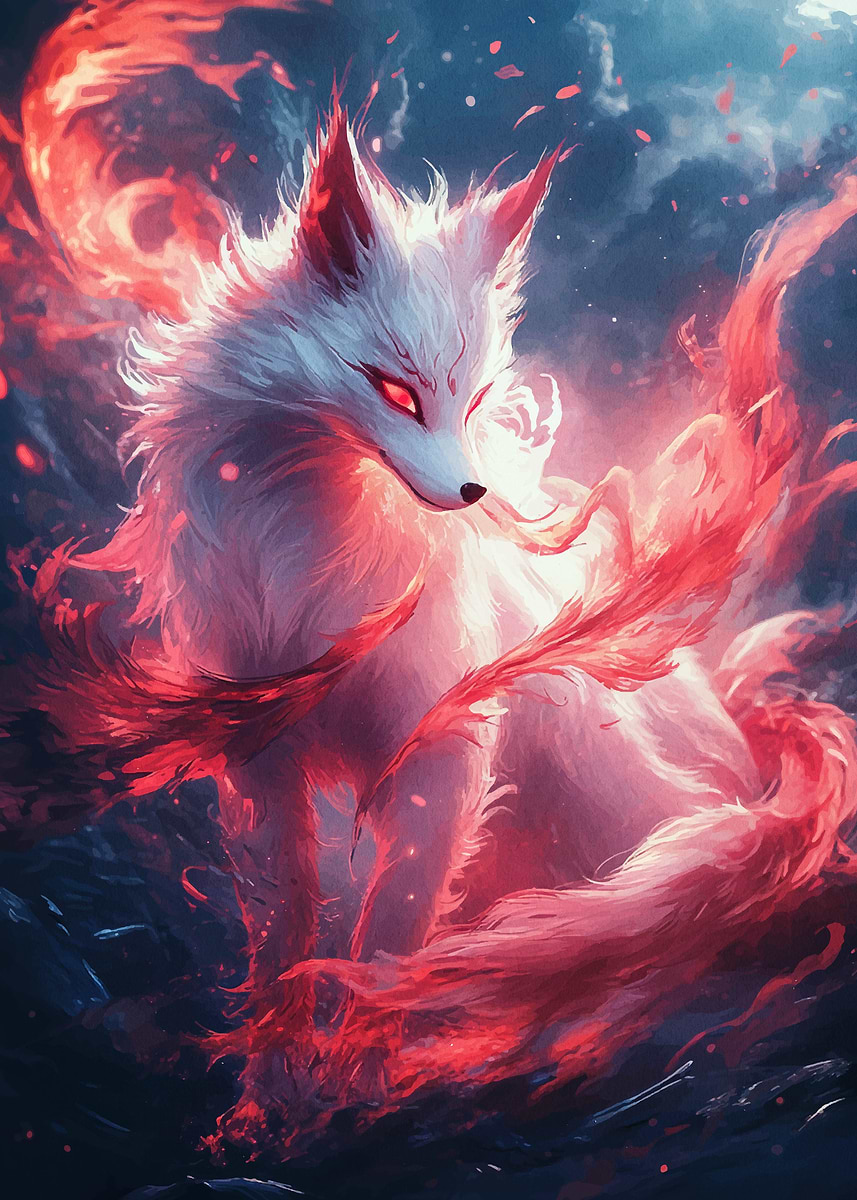 Fiery White Fox' Poster, picture, metal print, paint by Stanley