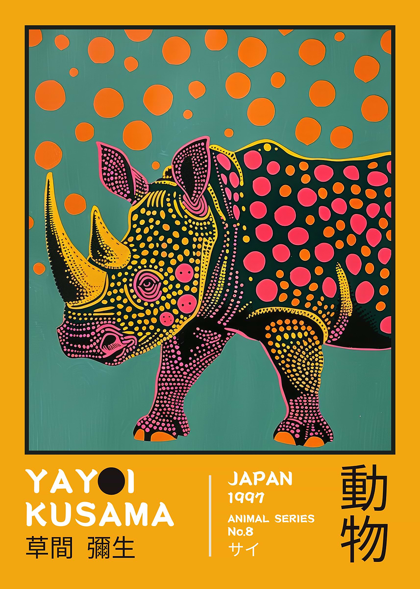 Yayoi Kusama Rhino No.8 Exhibiton Poster' Poster, picture, metal
