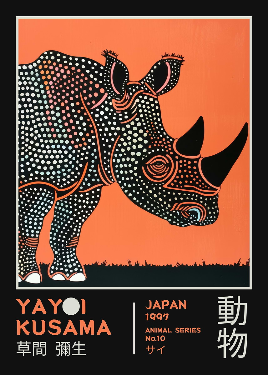 Yayoi Kusama Rhino No.10 Exhibition Poster' Poster, picture, metal