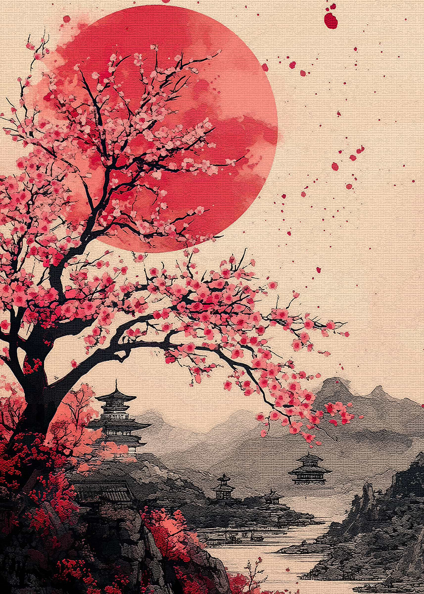 Japanese Cherry Blossom Poster, Picture & Metal Print – Landscape