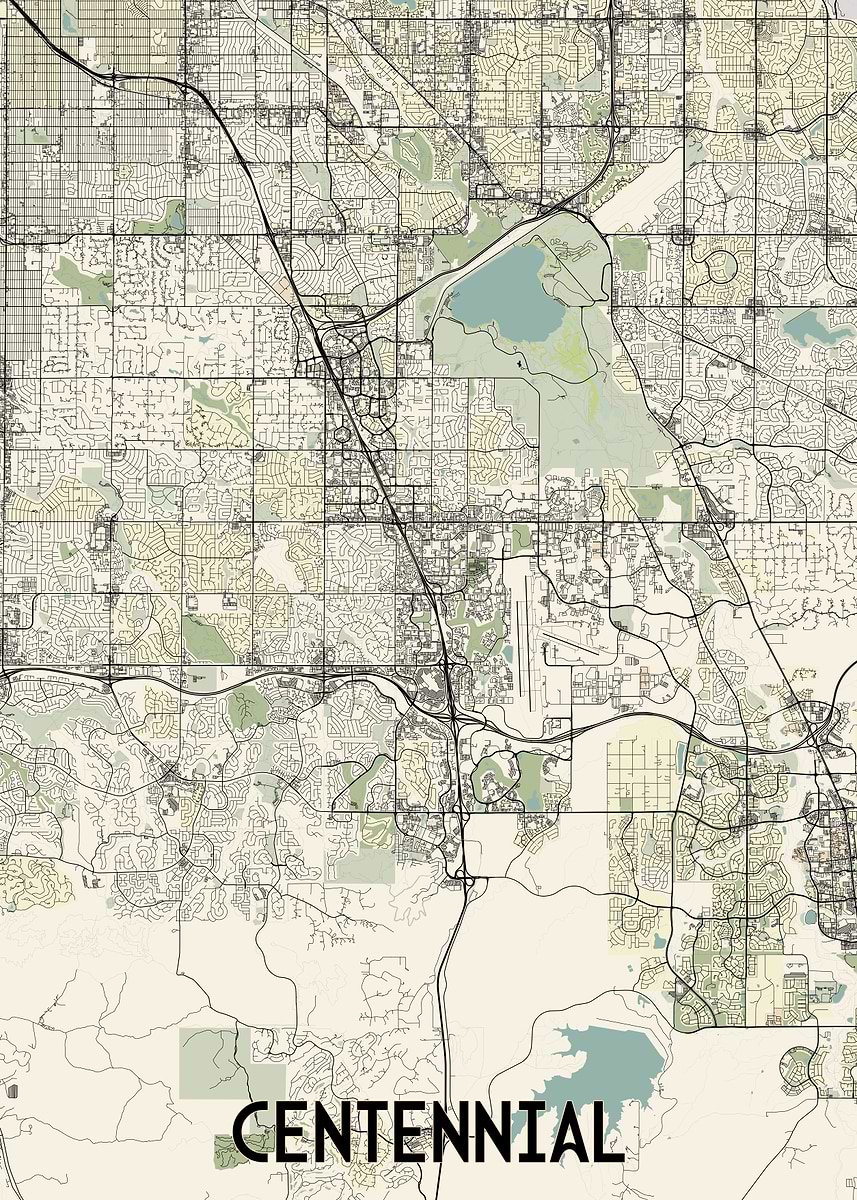 'Centennial City Map' Poster, picture, metal print, paint by Sam Kal ...
