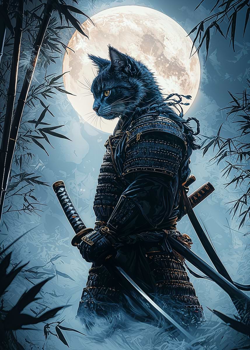 Samurai Cat' Poster, picture, metal print, paint by SuperNova