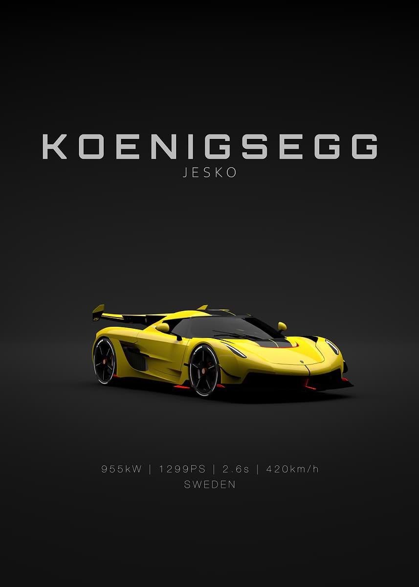 Koenigsegg Jesko Yellow - Front - Specs Poster, Picture & Metal