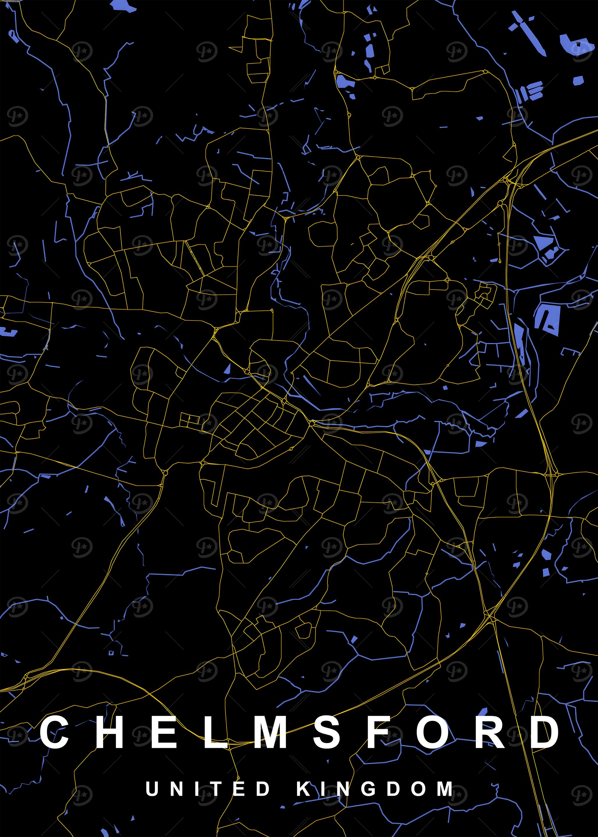 'Chelmsford City Map' Poster, picture, metal print, paint by Charnwood ...