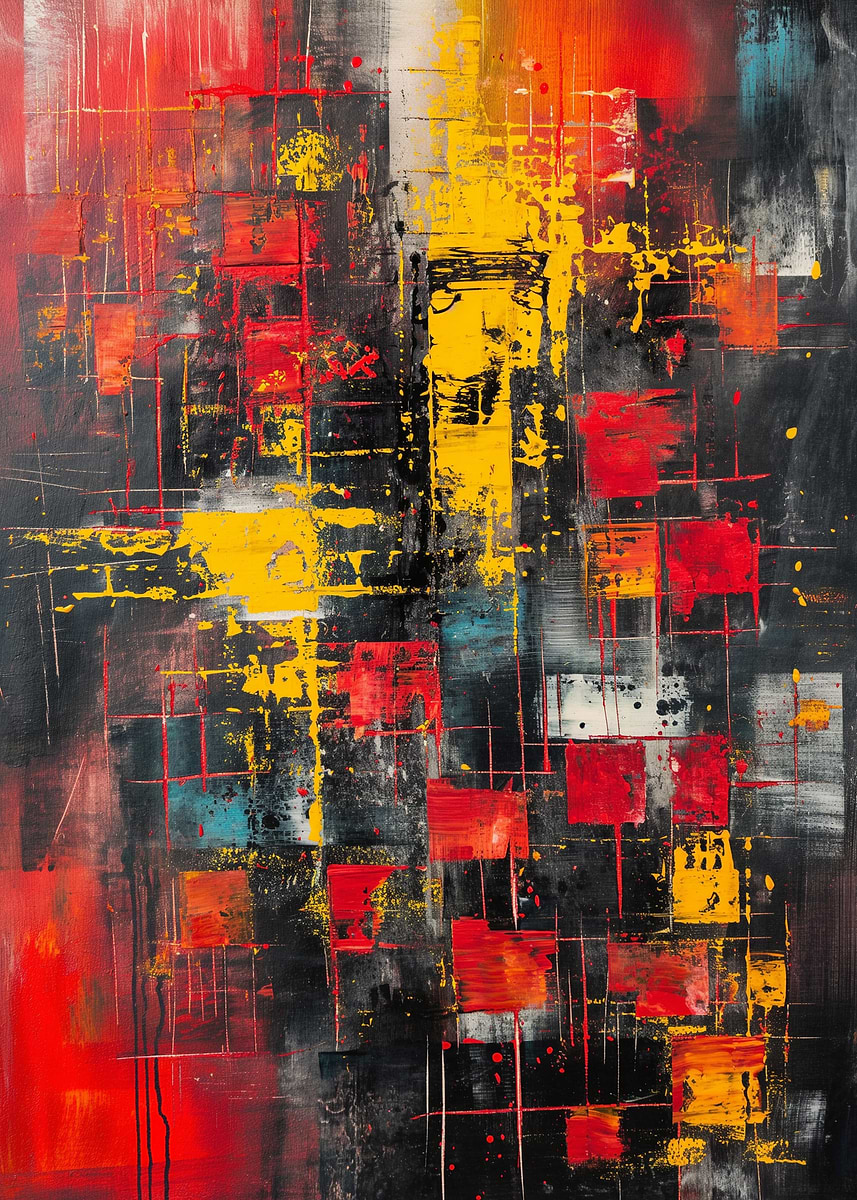 'Abstract Grid Painting' Poster, picture, metal print, paint by ...