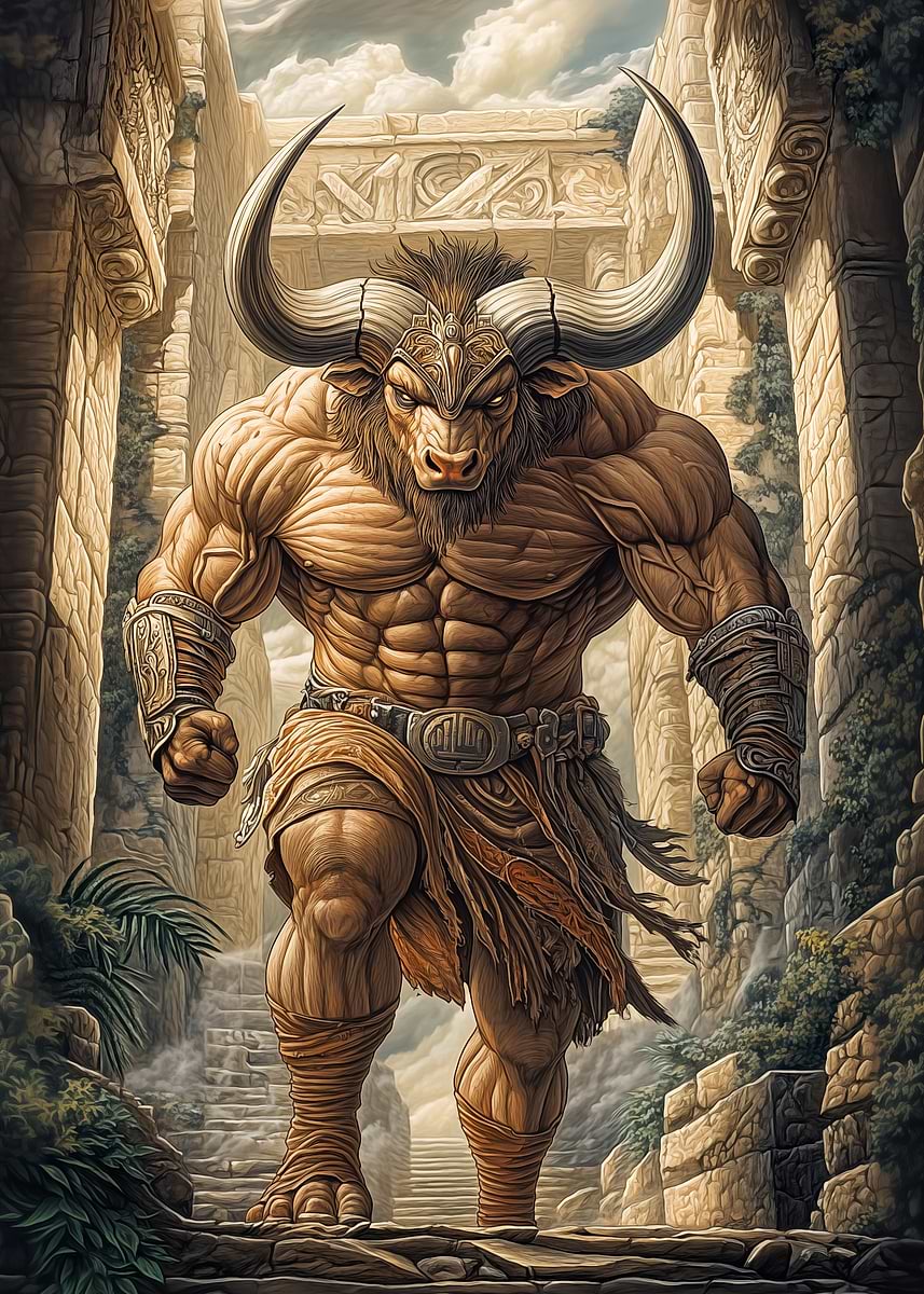 Minotaur in the Labyrinth' Poster, picture, metal print, paint by