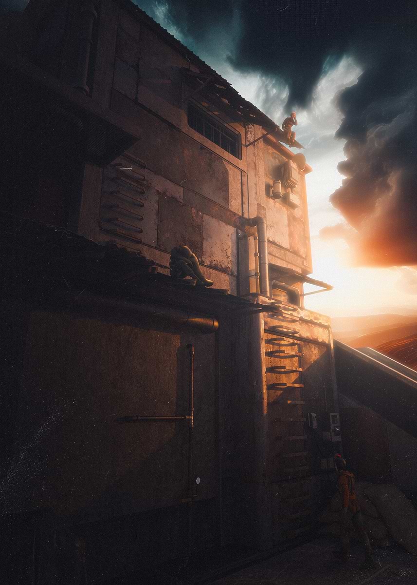 'Distressed Building Sunset' Poster, picture, metal print, paint by ...