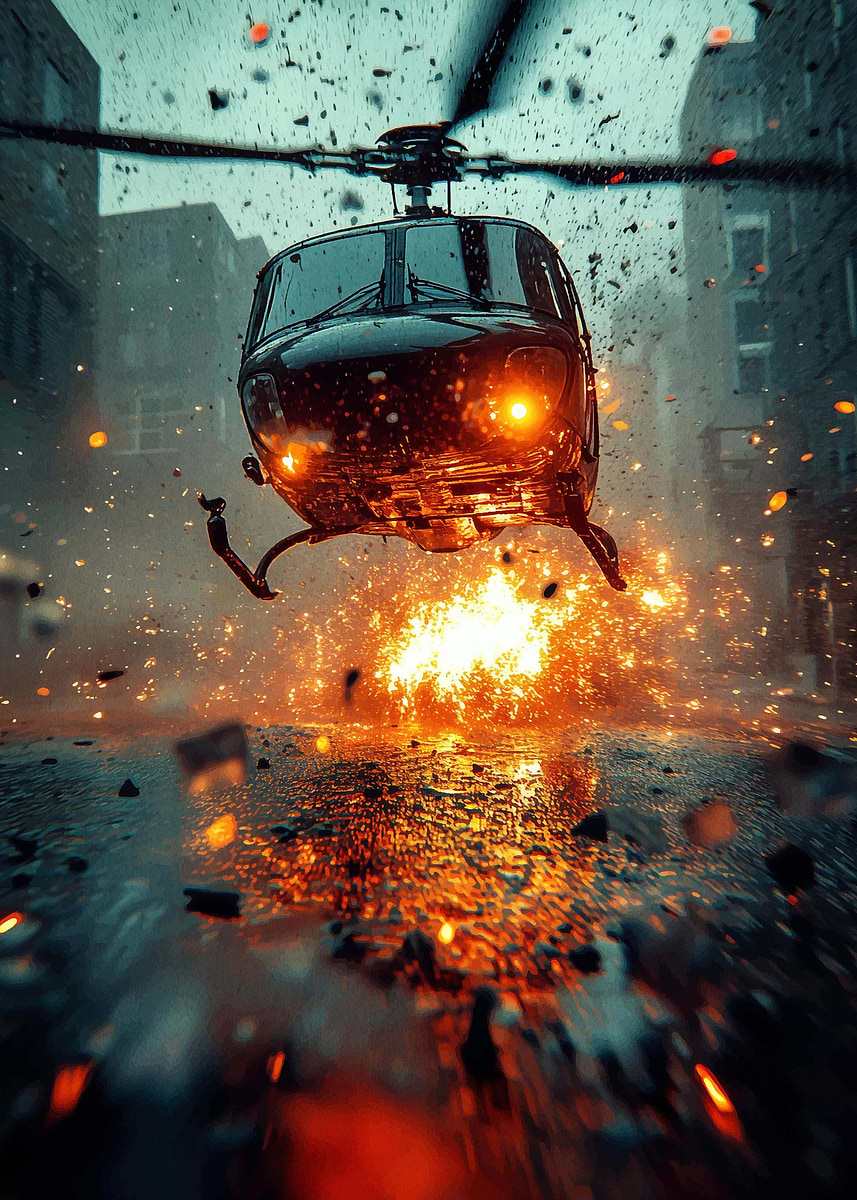 Exploding Helicopter 'Helicopter Explosion' Poster, picture, metal print, paint by Zackary ...