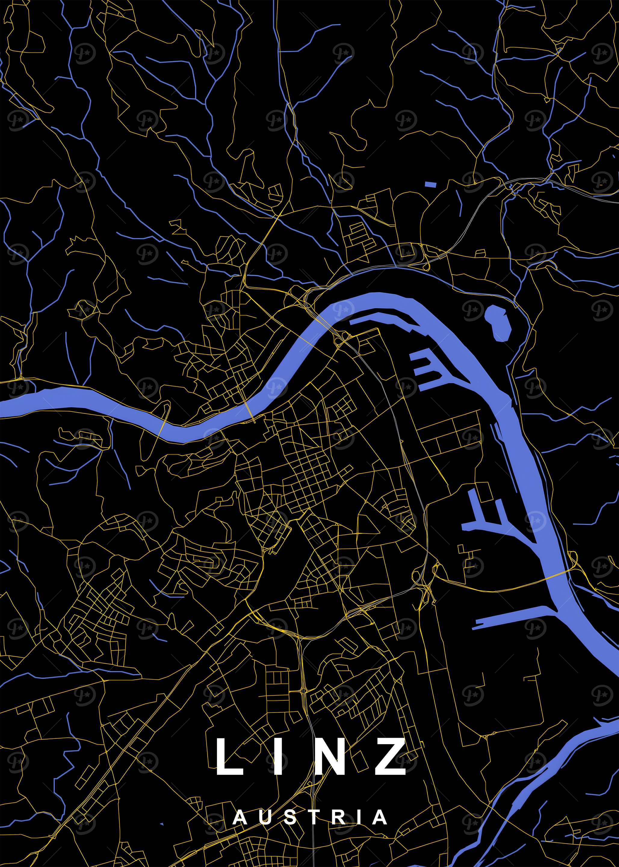 Codc Linz Map 'Linz, Austria City Map' Poster, picture, metal print, paint by ...