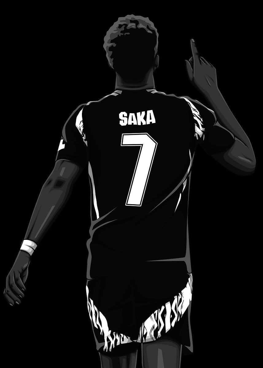 Bukayo Saka Black and White Version' Poster, picture, metal print