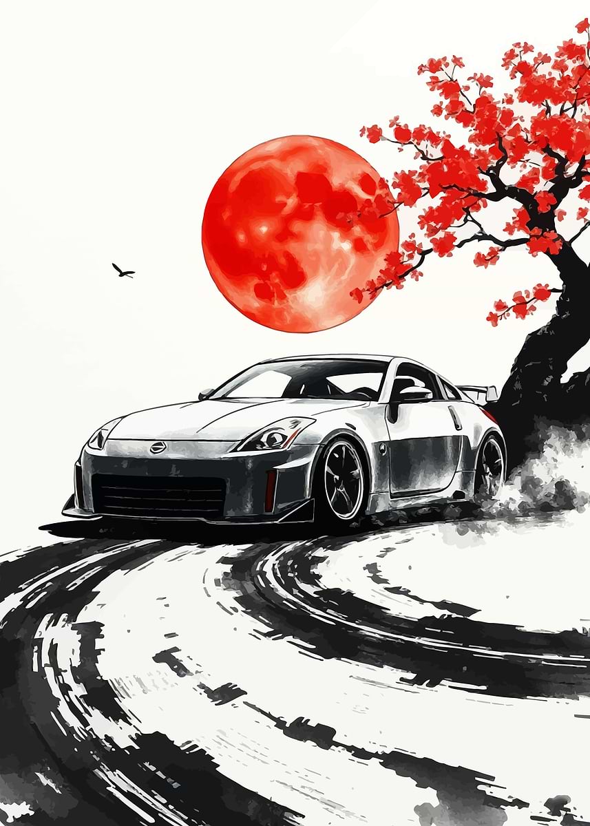 Nissan 350Z Drifting Japanese Art' Poster, picture, metal print