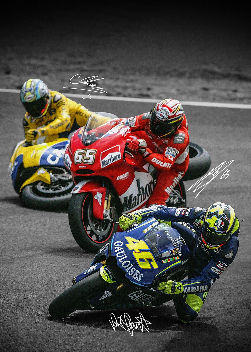 rosso ポスター Valentino Rossi vs Loris Capirossi vs Max Biaggi' Poster, picture