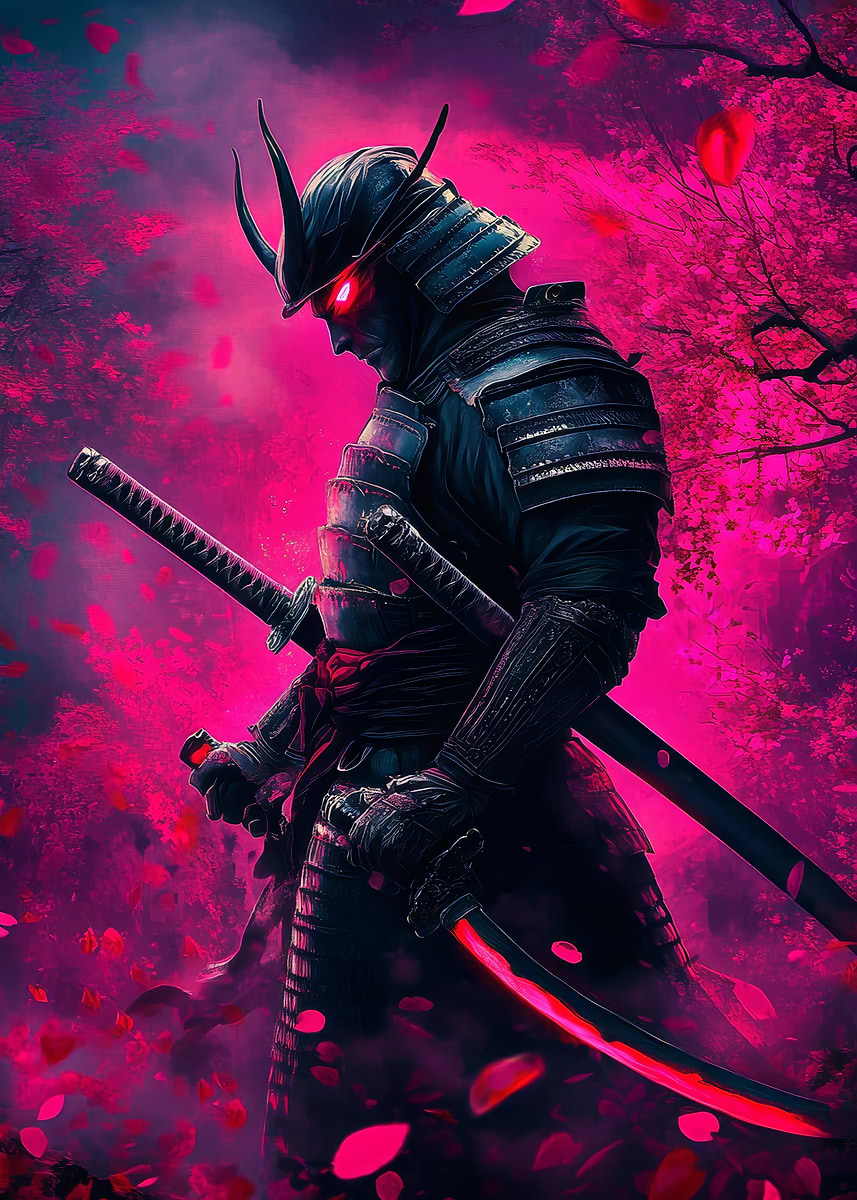 Samurai Warrior in Pink Haze' Poster, picture, metal print, paint