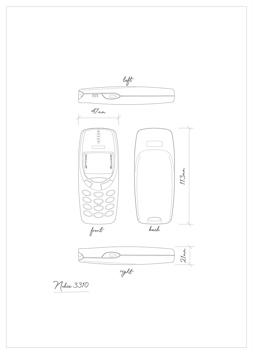 Nokia 3310 Dimensions' Poster, picture, metal print, paint by