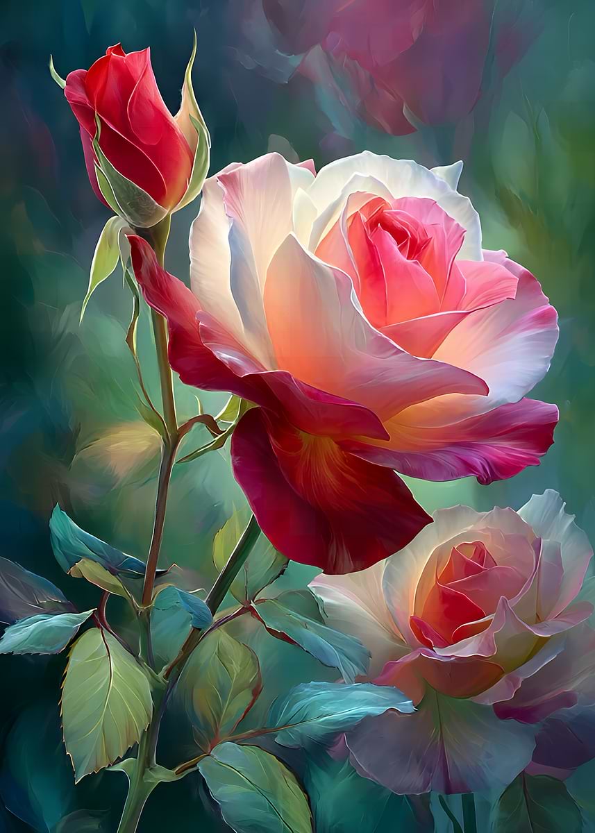'Elegant Roses Floral Art' Poster, picture, metal print, paint by Mako ...