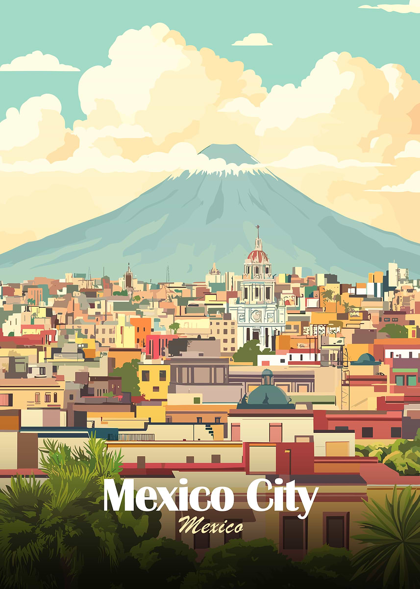 Mexico City Travel Poster' Poster, picture, metal print, paint by