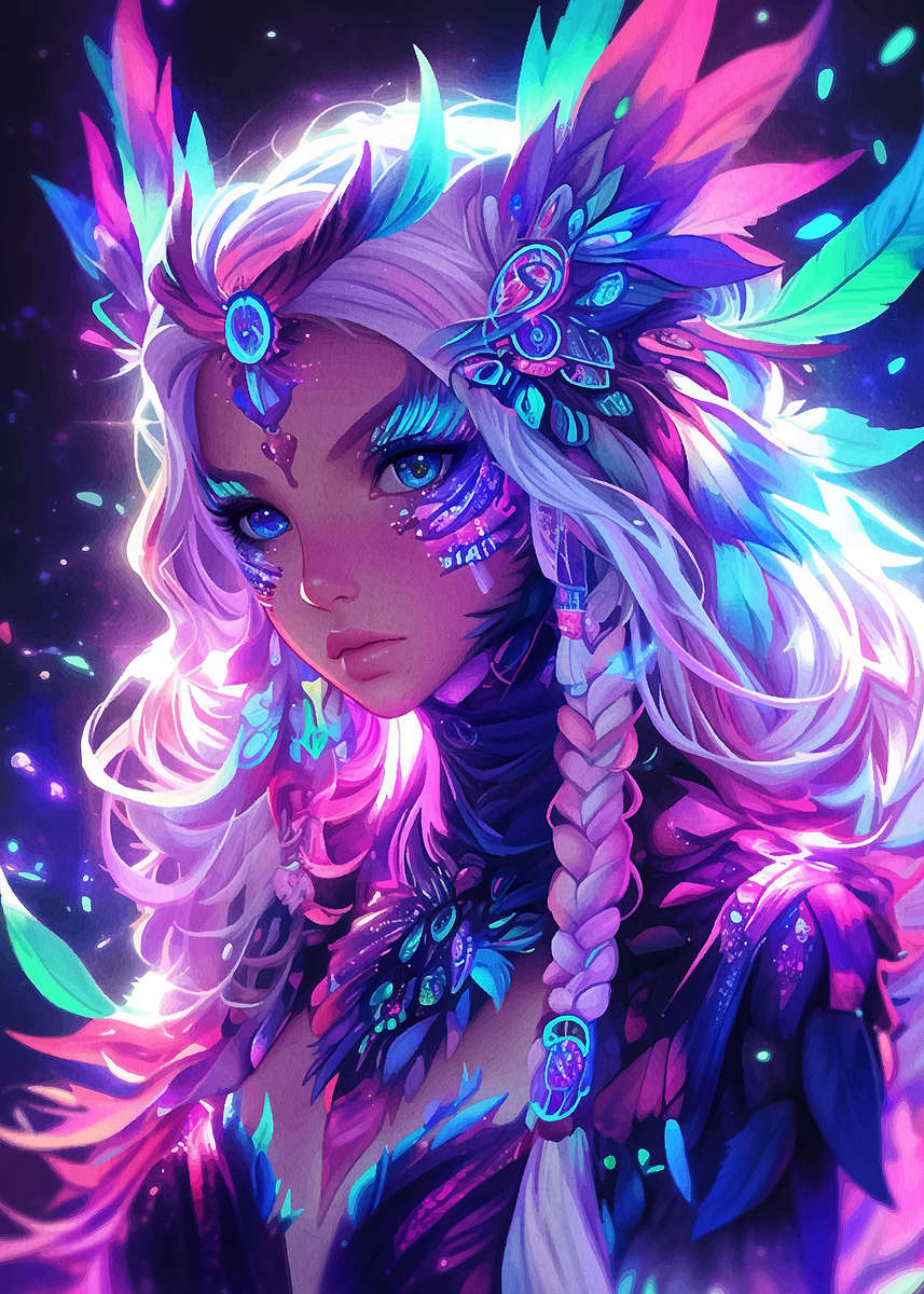 Freya Rapture Neon 'Neon Fairy Portrait' Poster, picture, metal print, paint by Conna ...