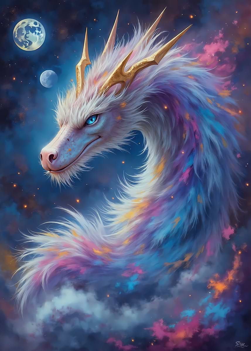 Celestial Dragon in Starry Sky' Poster, picture, metal print