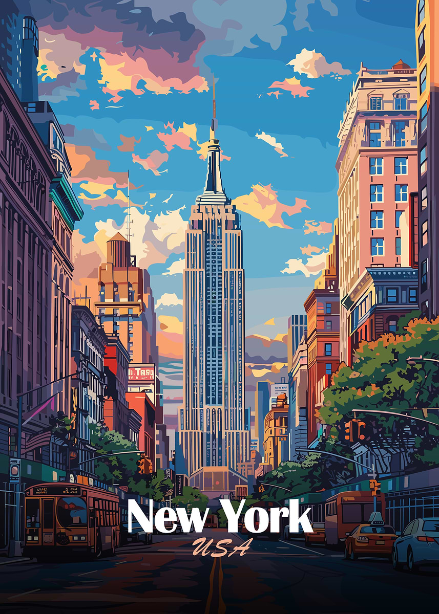 New York Cityscape with Empire State' Poster, picture, metal print